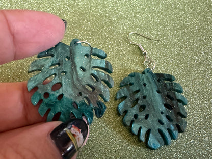 Tropical Leaf Earrings: Laser Cut Acrylic Leaves, House Plant, Monstera, Lush Green Earrings, Plants, Sparkly, Best Gifts for Her/Him/Them