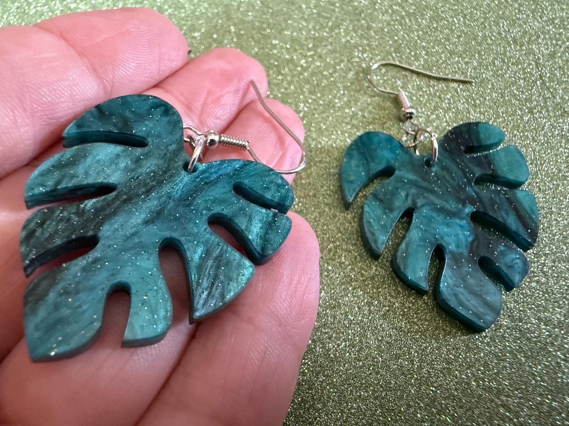 Tropical Leaf Earrings: Laser Cut Acrylic Leaves, House Plant, Monstera, Lush Green Earrings, Plants, Sparkly, Best Gifts for Her/Him/Them