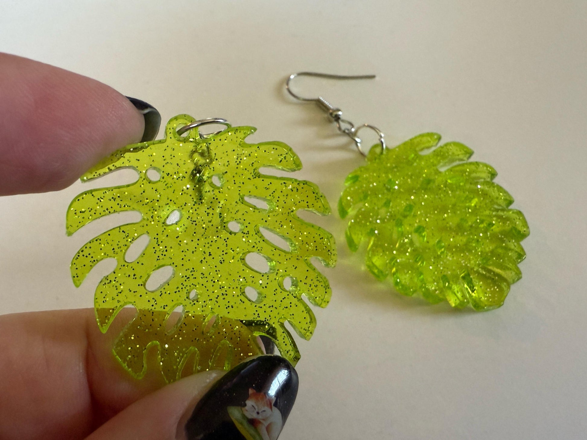 Tropical Leaf Earrings: Laser Cut Acrylic Leaves, House Plant, Monstera, Lush Green Earrings, Plants, Sparkly, Best Gifts for Her/Him/Them