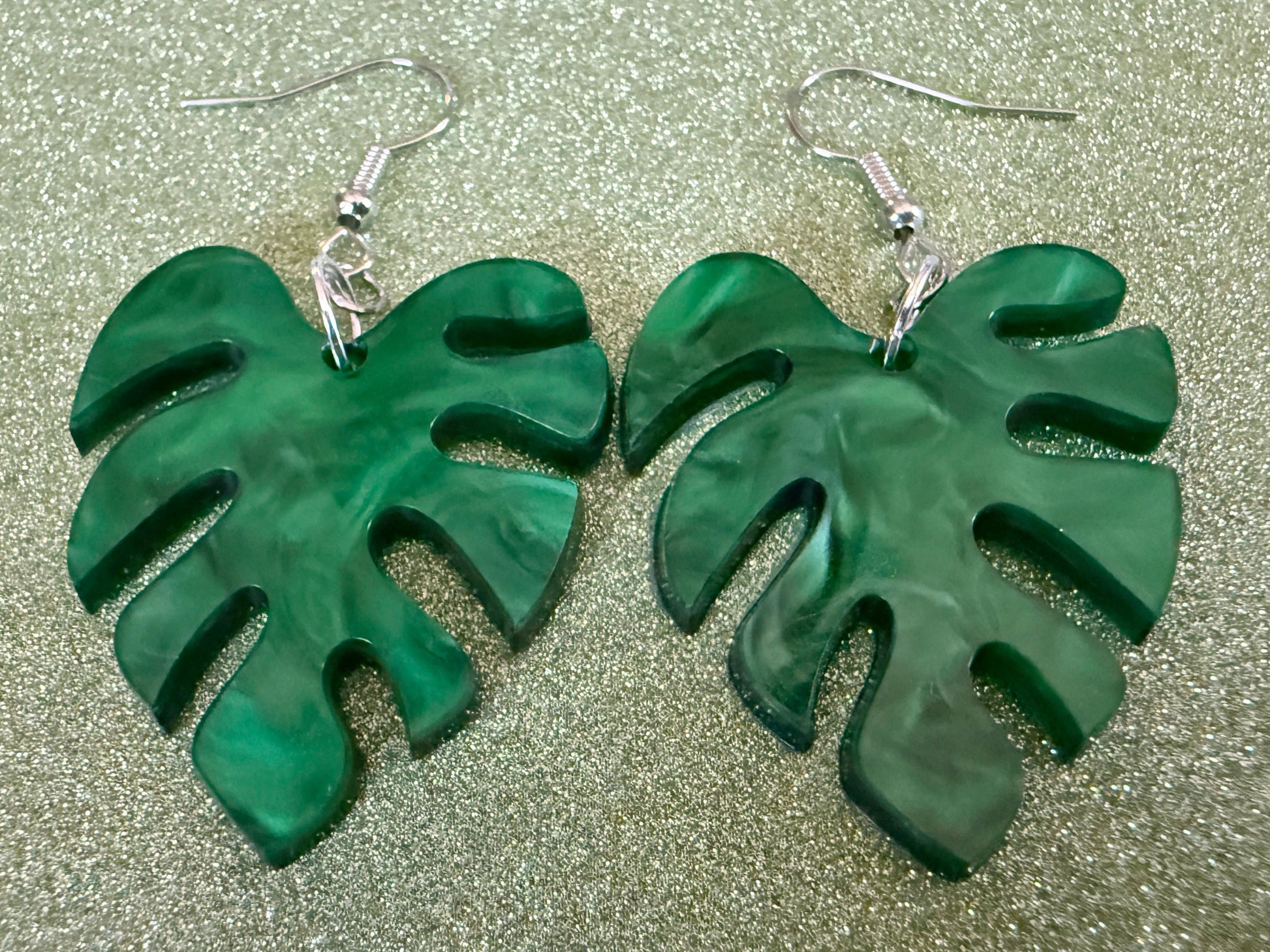 Tropical Leaf Earrings: Laser Cut Acrylic Leaves, House Plant, Monstera, Lush Green Earrings, Plants, Sparkly, Best Gifts for Her/Him/Them