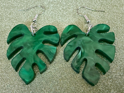 Tropical Leaf Earrings: Laser Cut Acrylic Leaves, House Plant, Monstera, Lush Green Earrings, Plants, Sparkly, Best Gifts for Her/Him/Them