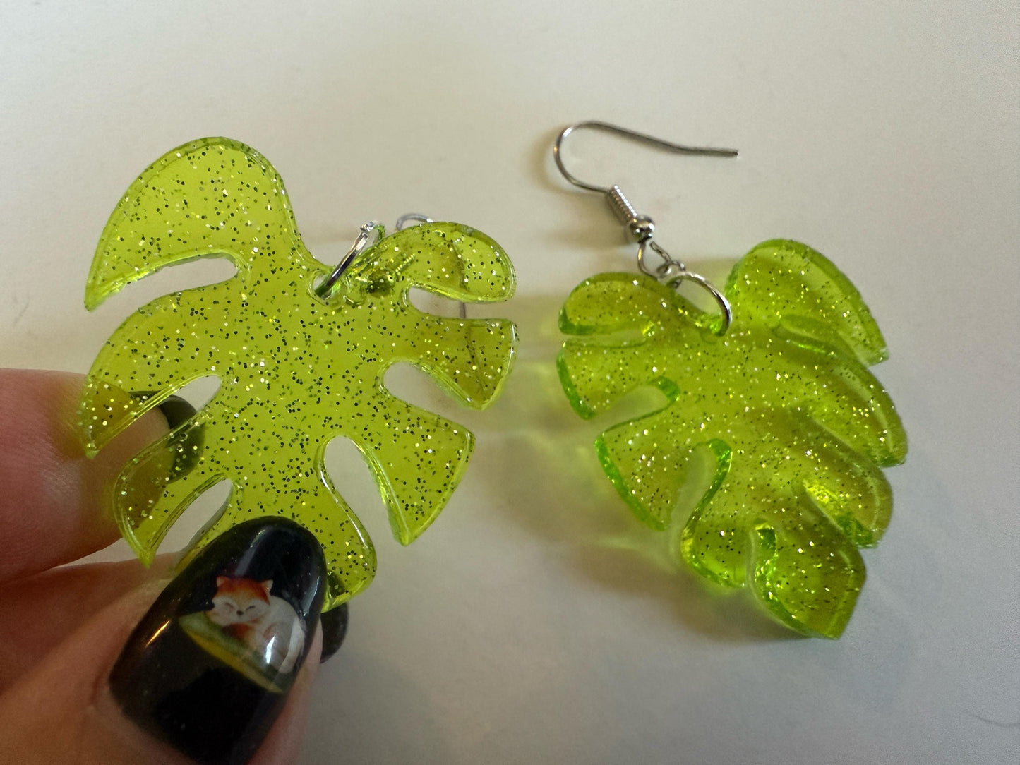 Tropical Leaf Earrings: Laser Cut Acrylic Leaves, House Plant, Monstera, Lush Green Earrings, Plants, Sparkly, Best Gifts for Her/Him/Them