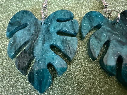 Tropical Leaf Earrings: Laser Cut Acrylic Leaves, House Plant, Monstera, Lush Green Earrings, Plants, Sparkly, Best Gifts for Her/Him/Them