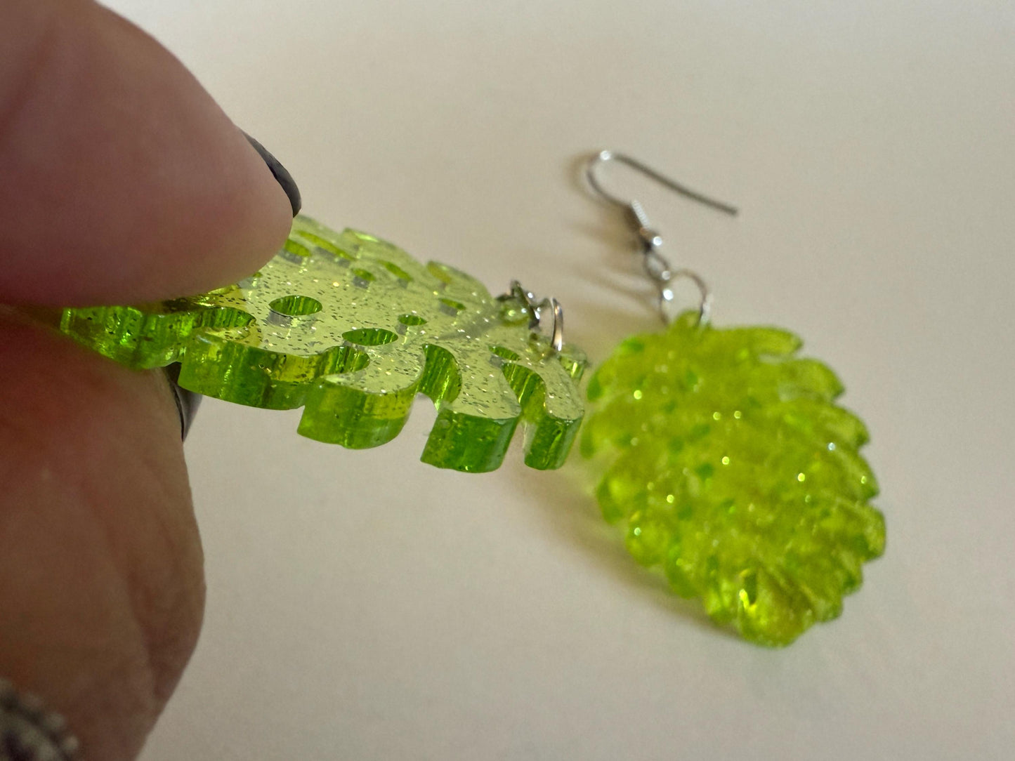 Tropical Leaf Earrings: Laser Cut Acrylic Leaves, House Plant, Monstera, Lush Green Earrings, Plants, Sparkly, Best Gifts for Her/Him/Them