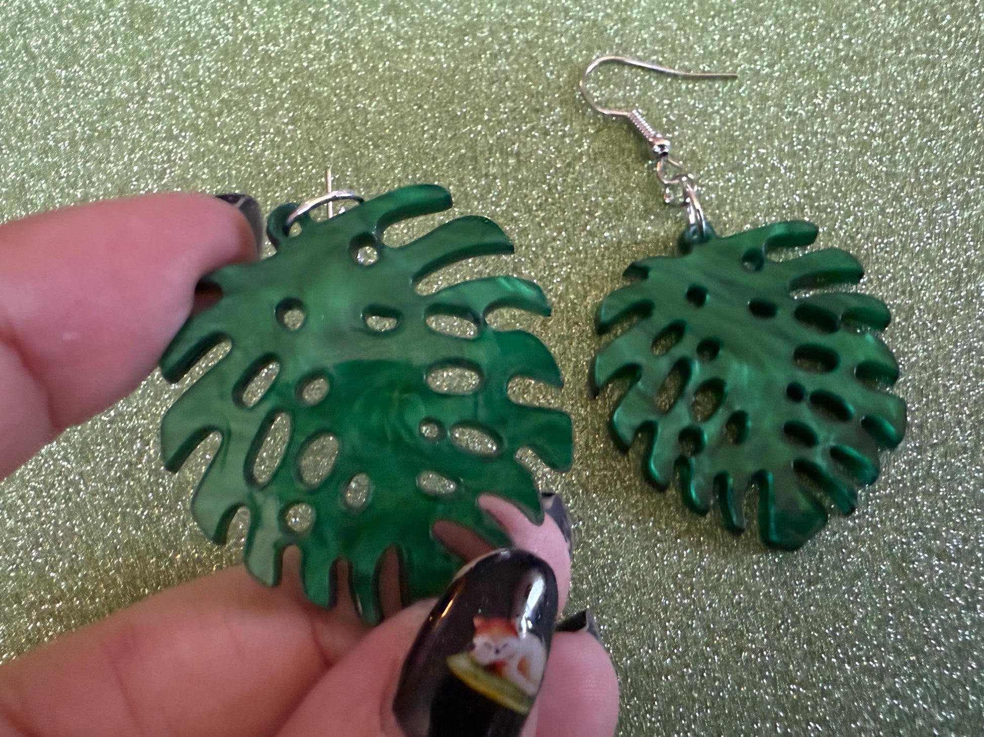 Tropical Leaf Earrings: Laser Cut Acrylic Leaves, House Plant, Monstera, Lush Green Earrings, Plants, Sparkly, Best Gifts for Her/Him/Them