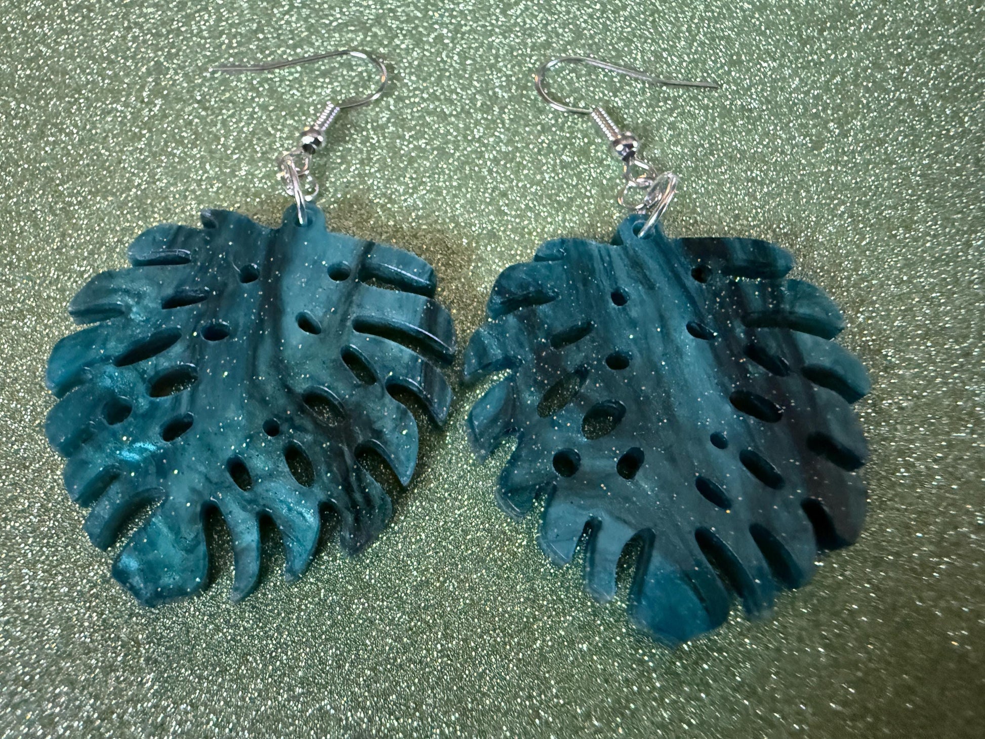 Tropical Leaf Earrings: Laser Cut Acrylic Leaves, House Plant, Monstera, Lush Green Earrings, Plants, Sparkly, Best Gifts for Her/Him/Them