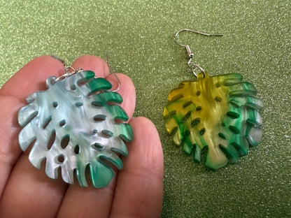 Tropical Leaf Earrings: Laser Cut Acrylic Leaves, House Plant, Monstera, Lush Green Earrings, Plants, Sparkly, Best Gifts for Her/Him/Them