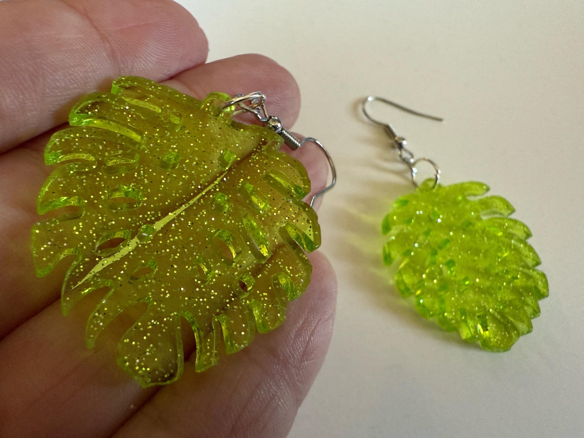 Tropical Leaf Earrings: Laser Cut Acrylic Leaves, House Plant, Monstera, Lush Green Earrings, Plants, Sparkly, Best Gifts for Her/Him/Them