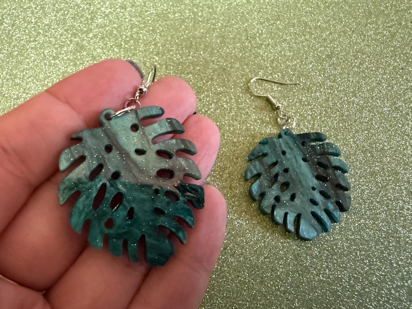 Tropical Leaf Earrings: Laser Cut Acrylic Leaves, House Plant, Monstera, Lush Green Earrings, Plants, Sparkly, Best Gifts for Her/Him/Them