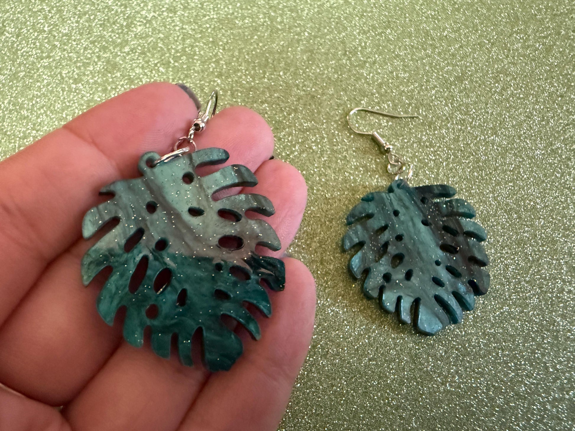 Tropical Leaf Earrings: Laser Cut Acrylic Leaves, House Plant, Monstera, Lush Green Earrings, Plants, Sparkly, Best Gifts for Her/Him/Them