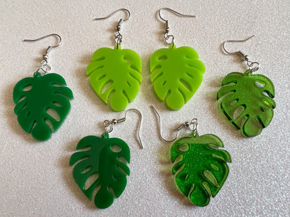 Tropical Leaf Earrings: Laser Cut Green Acrylic Monstera