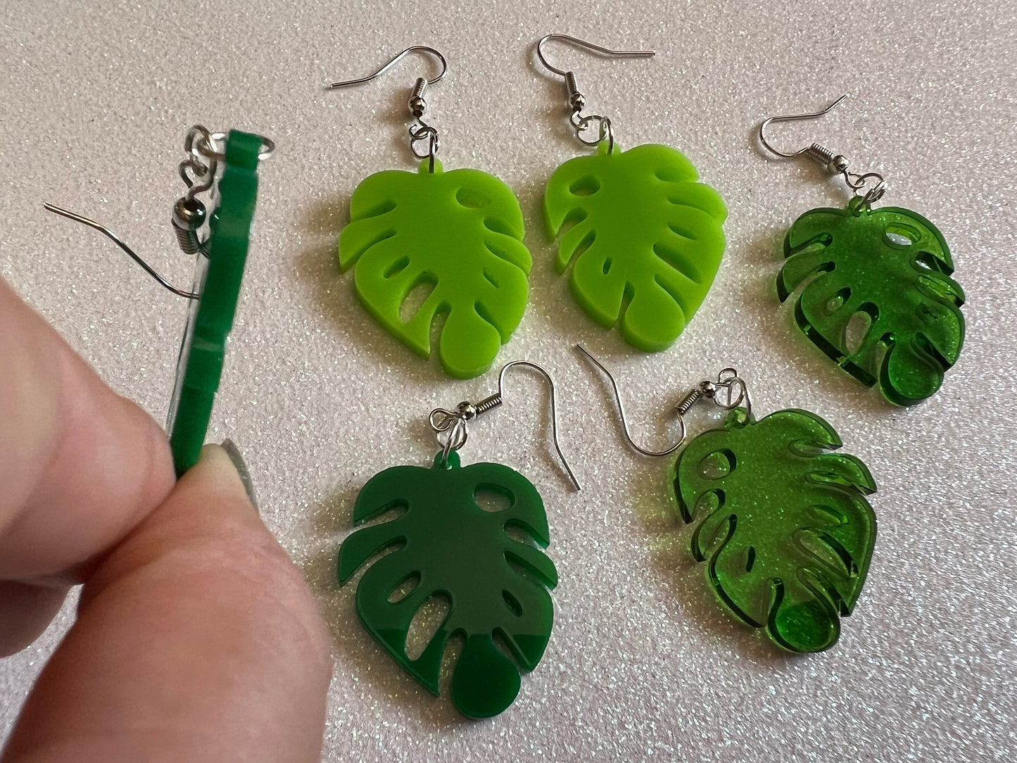 Tropical Leaf Earrings: Laser Cut Green Acrylic Monstera