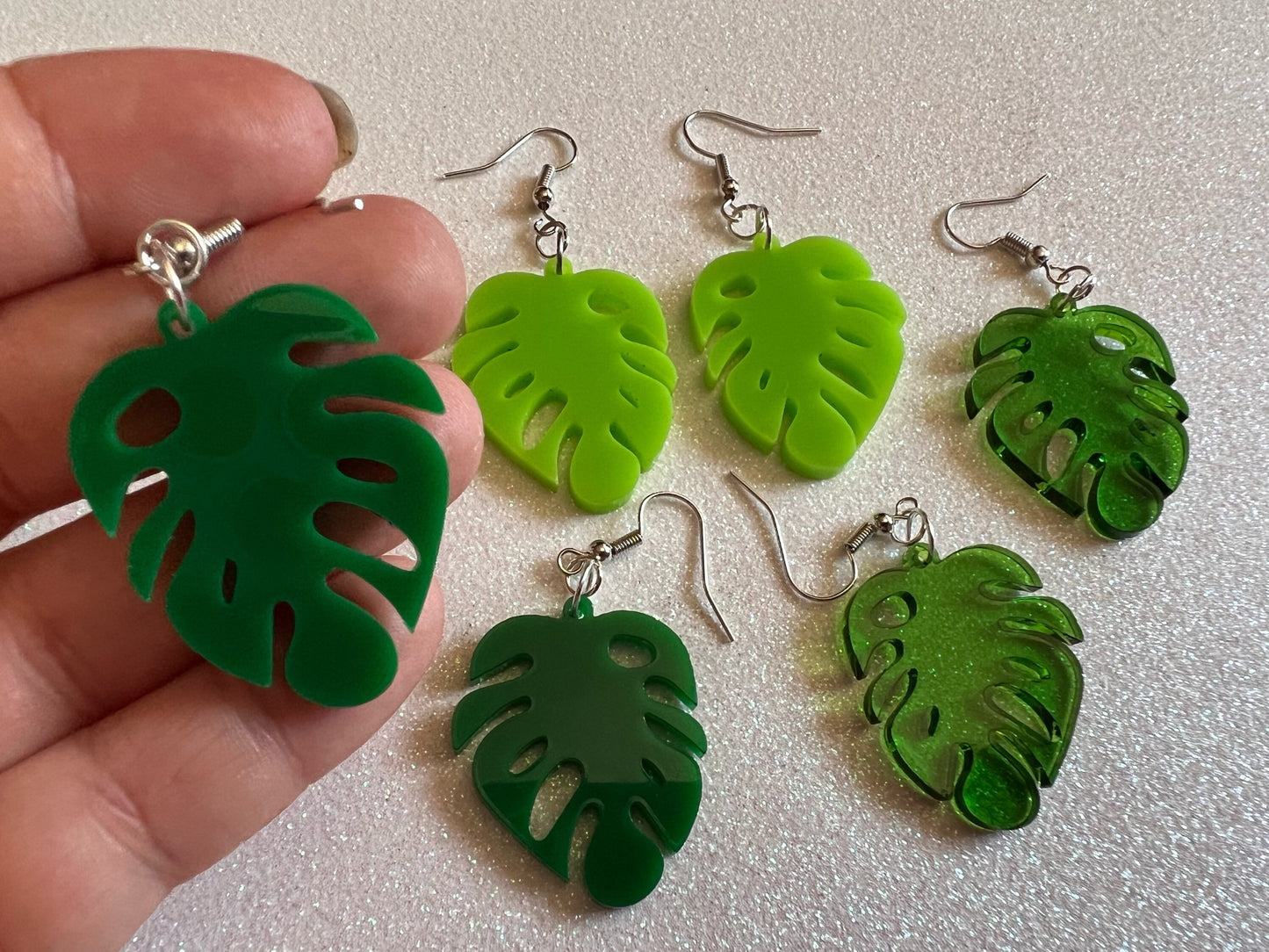 Tropical Leaf Earrings: Laser Cut Green Acrylic Monstera