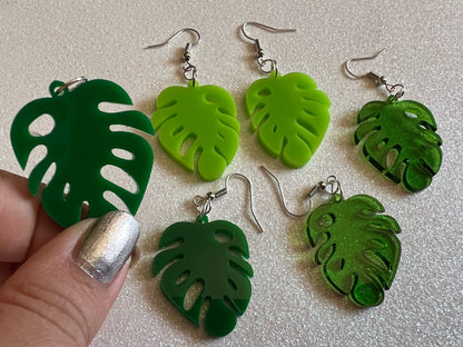 Tropical Leaf Earrings: Laser Cut Green Acrylic Monstera