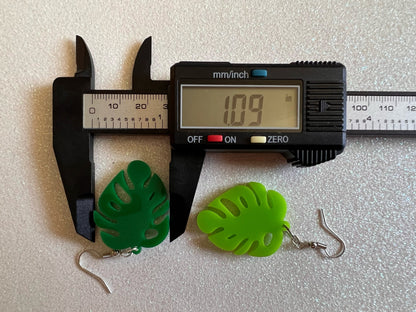 Tropical Leaf Earrings: Laser Cut Green Acrylic Monstera