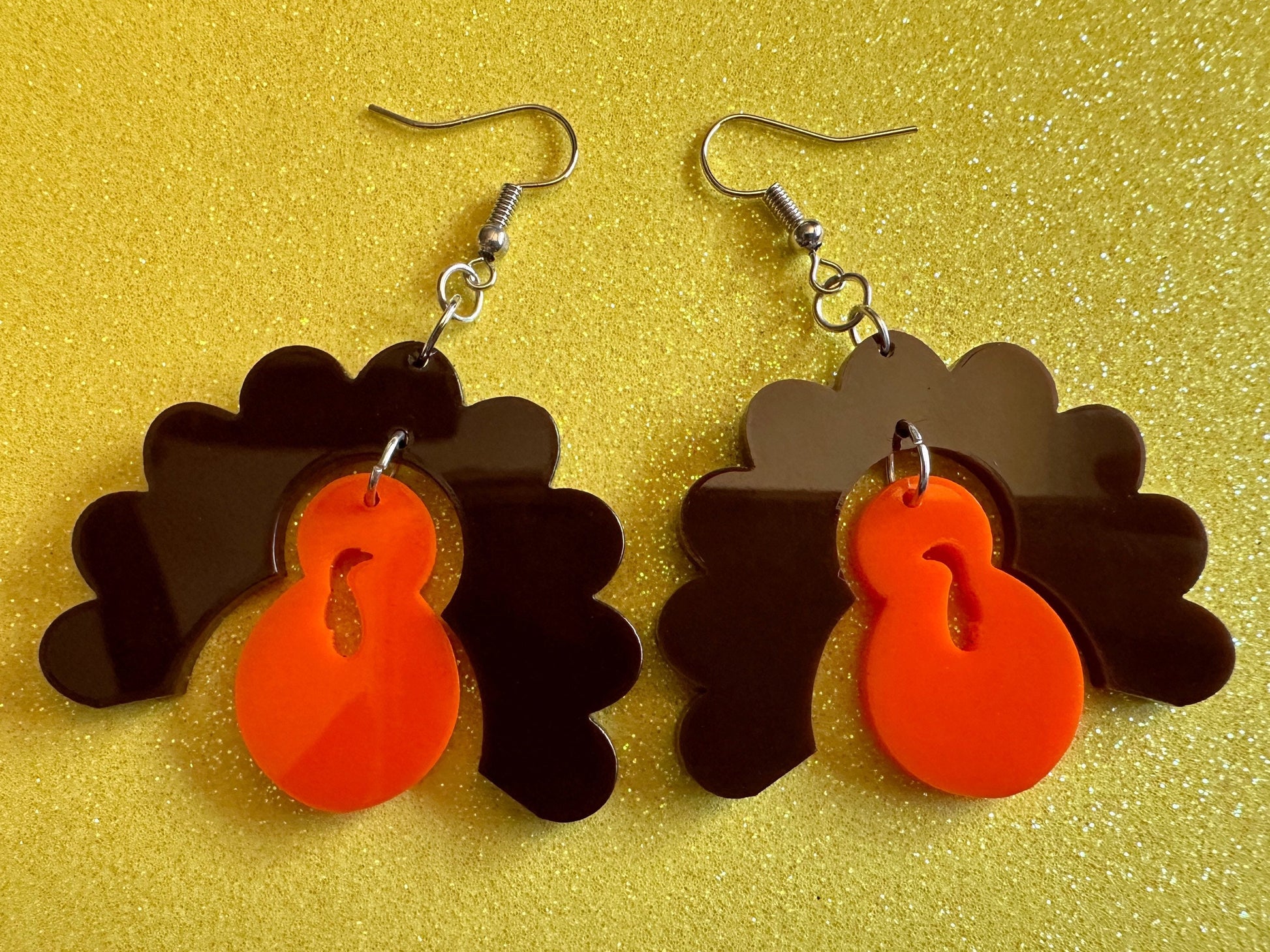 Turkey Earrings: Laser Cut Acrylic Turkeys, Thanksgiving, Holiday, Give Thanks, Family, Friendsgiving, Chicken, Best Gifts for Her/Him/Them