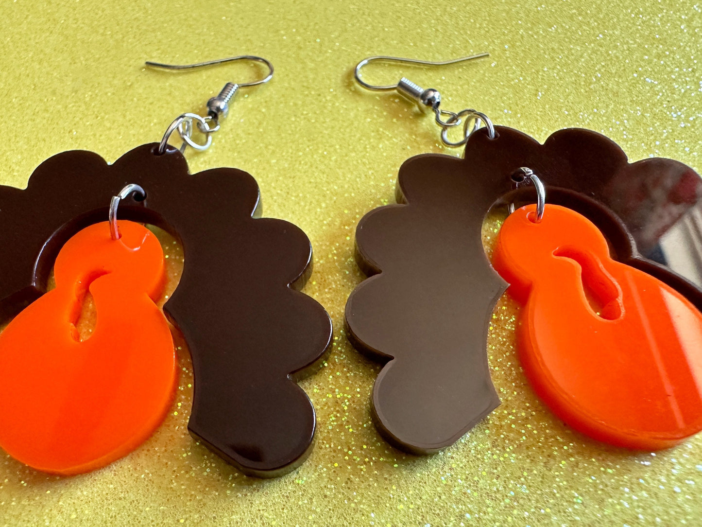 Turkey Earrings: Laser Cut Acrylic Turkeys, Thanksgiving, Holiday, Give Thanks, Family, Friendsgiving, Chicken, Best Gifts for Her/Him/Them