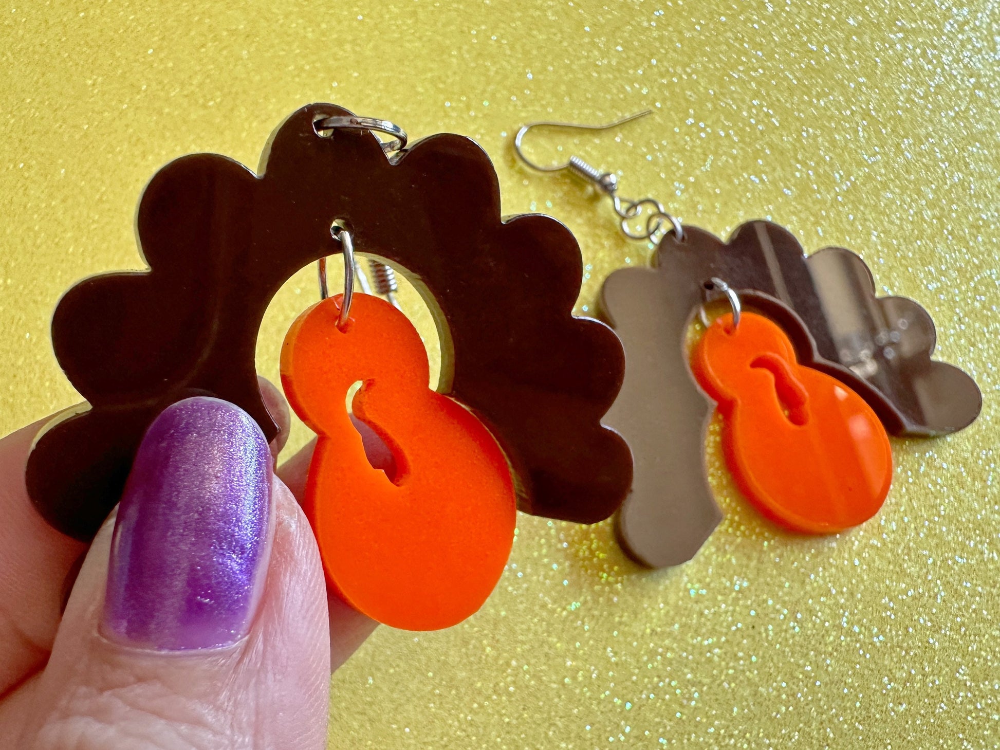 Turkey Earrings: Laser Cut Acrylic Turkeys, Thanksgiving, Holiday, Give Thanks, Family, Friendsgiving, Chicken, Best Gifts for Her/Him/Them