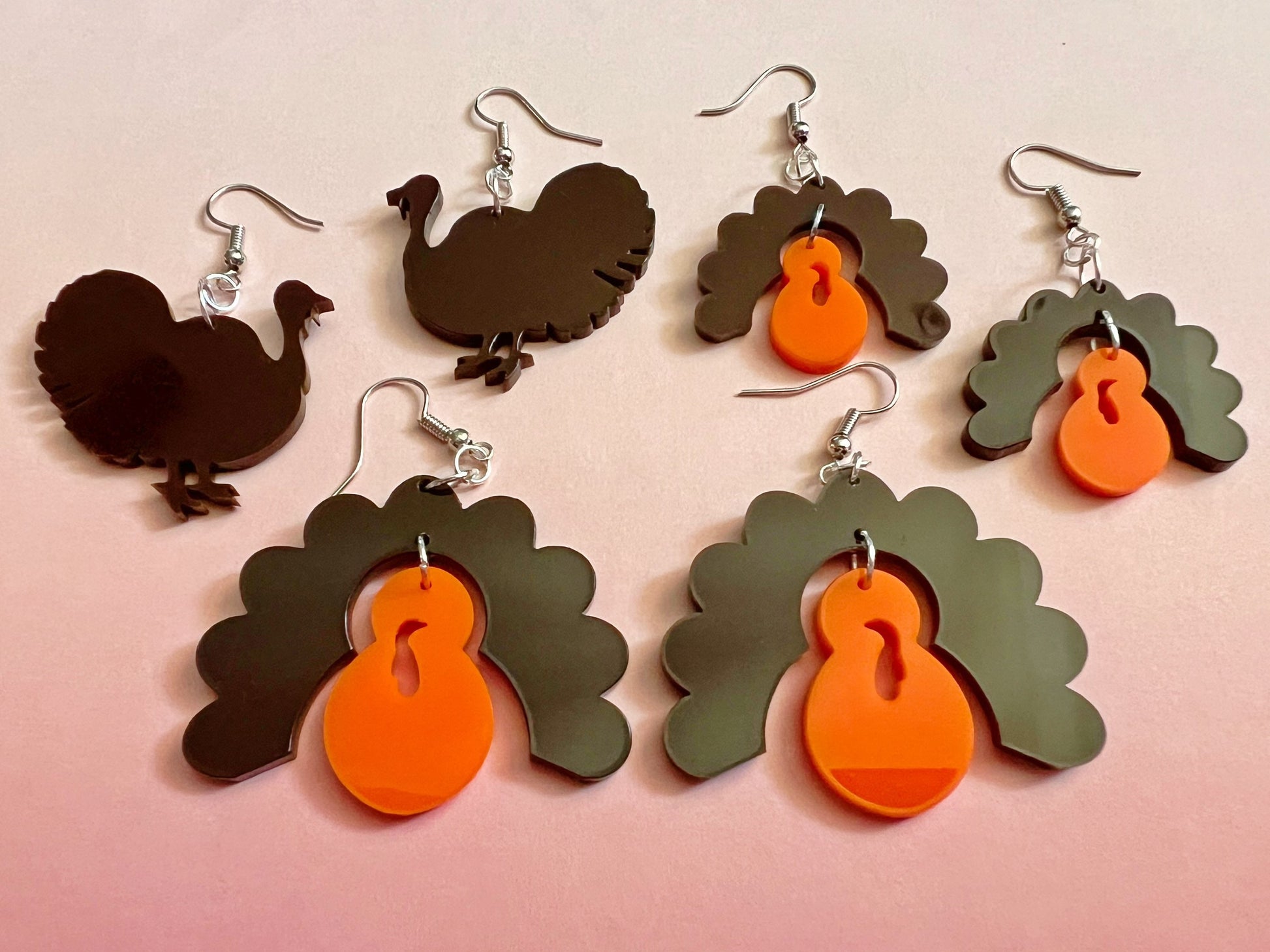 Turkey Earrings: Thanksgiving, Holiday, Laser Cut Acrylic Turkeys, Gifts for Her/Him/Them