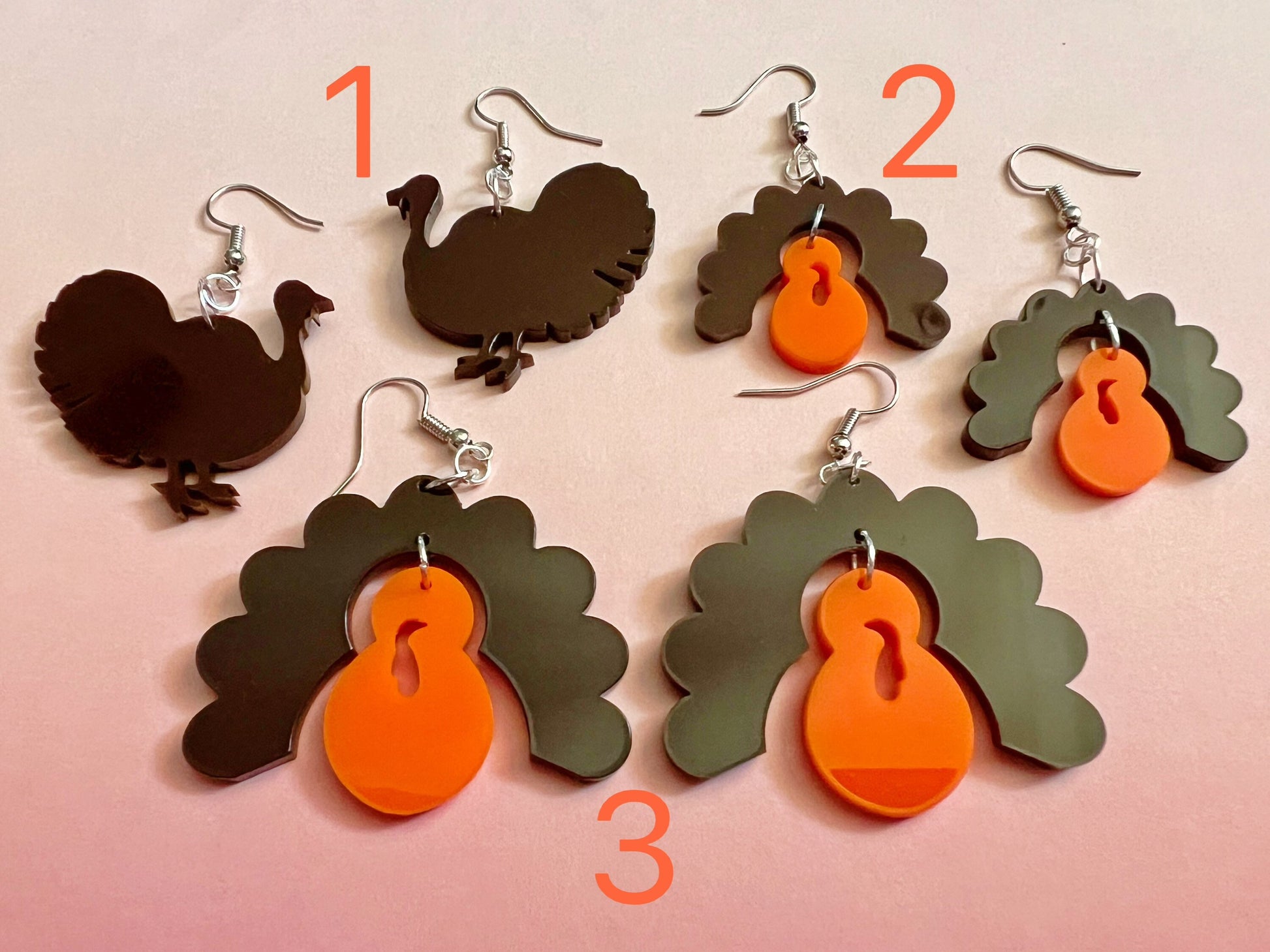Turkey Earrings: Thanksgiving, Holiday, Laser Cut Acrylic Turkeys, Gifts for Her/Him/Them