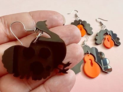 Turkey Earrings: Thanksgiving, Holiday, Laser Cut Acrylic Turkeys, Gifts for Her/Him/Them