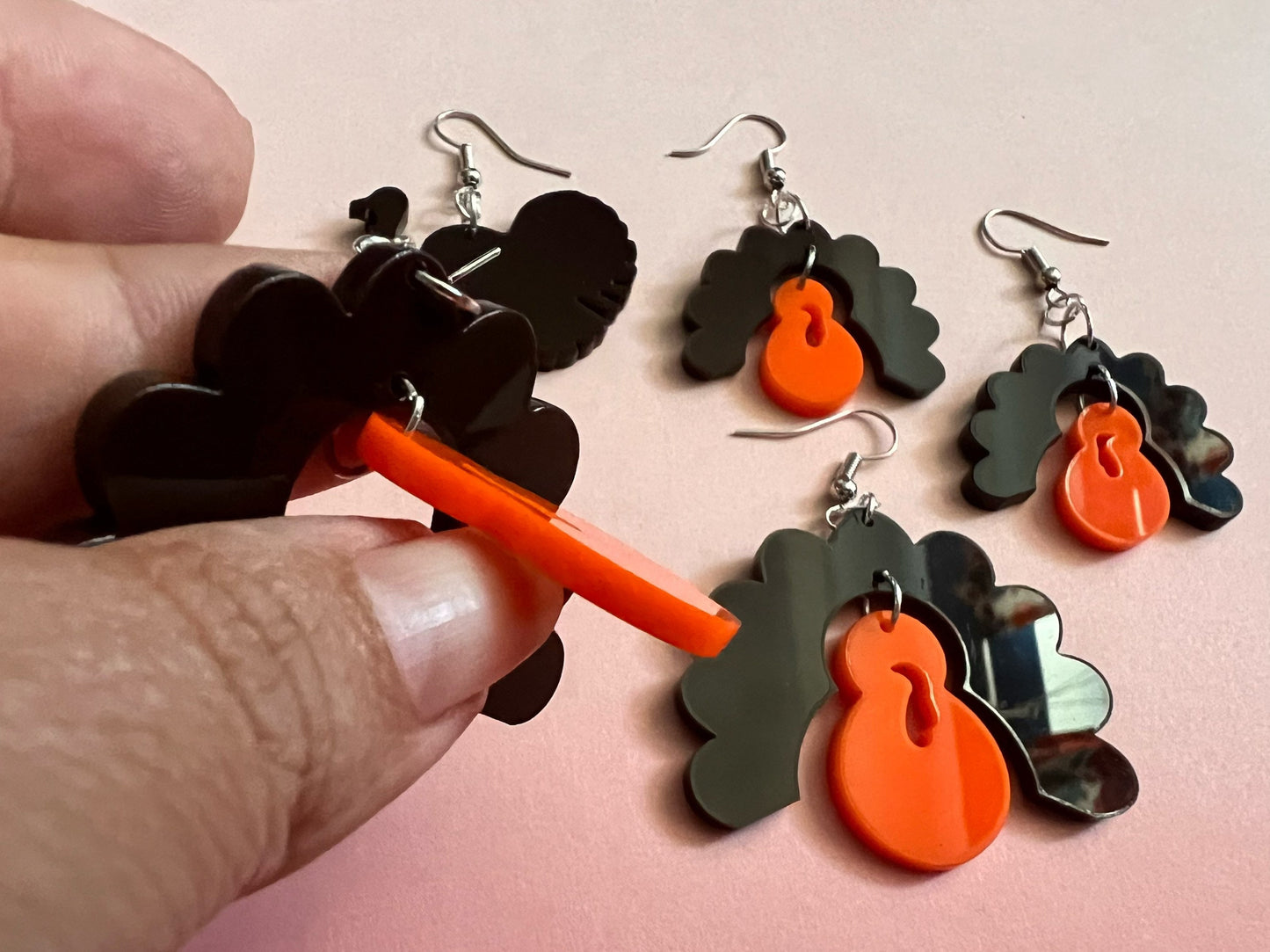 Turkey Earrings: Thanksgiving, Holiday, Laser Cut Acrylic Turkeys, Gifts for Her/Him/Them