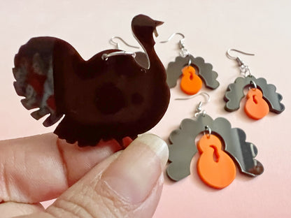 Turkey Earrings: Thanksgiving, Holiday, Laser Cut Acrylic Turkeys, Gifts for Her/Him/Them