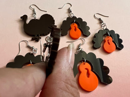 Turkey Earrings: Thanksgiving, Holiday, Laser Cut Acrylic Turkeys, Gifts for Her/Him/Them