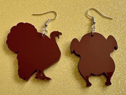 Turkey Earrings: Thanksgiving, Holiday, Laser Cut Acrylic Turkeys, Give Thanks, Family, Friendsgiving, Chicken, Bird, Gifts for Her/Him/Them