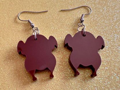 Turkey Earrings: Thanksgiving, Holiday, Laser Cut Acrylic Turkeys, Give Thanks, Family, Friendsgiving, Chicken, Bird, Gifts for Her/Him/Them