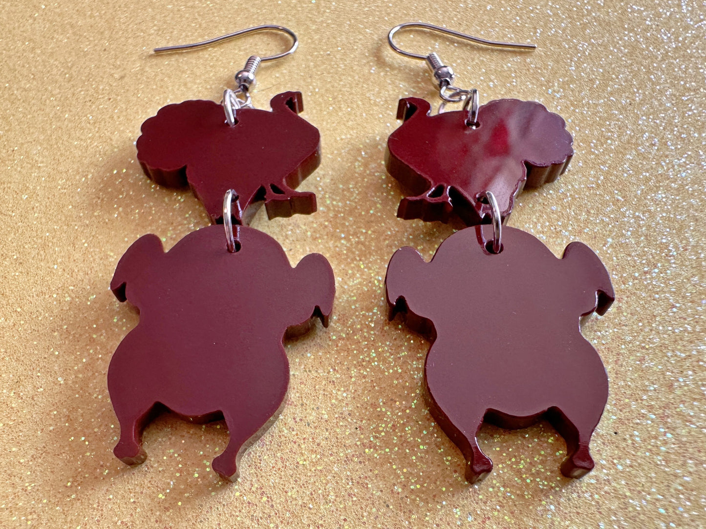 Turkey Earrings: Thanksgiving, Holiday, Laser Cut Acrylic Turkeys, Give Thanks, Family, Friendsgiving, Chicken, Bird, Gifts for Her/Him/Them