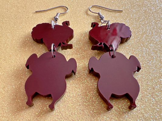 Turkey Earrings: Thanksgiving, Holiday, Laser Cut Acrylic Turkeys, Give Thanks, Family, Friendsgiving, Chicken, Bird, Gifts for Her/Him/Them