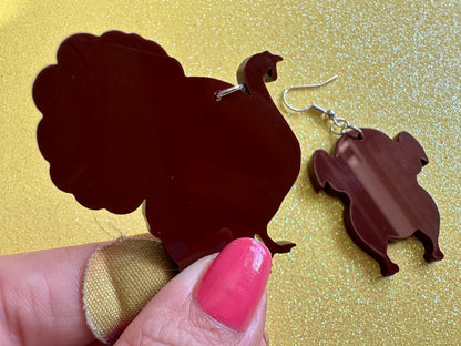 Turkey Earrings: Thanksgiving, Holiday, Laser Cut Acrylic Turkeys, Give Thanks, Family, Friendsgiving, Chicken, Bird, Gifts for Her/Him/Them