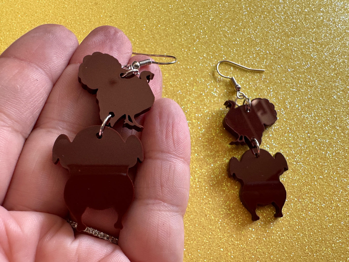 Turkey Earrings: Thanksgiving, Holiday, Laser Cut Acrylic Turkeys, Give Thanks, Family, Friendsgiving, Chicken, Bird, Gifts for Her/Him/Them