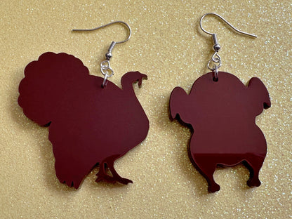 Turkey Earrings: Thanksgiving, Holiday, Laser Cut Acrylic Turkeys, Give Thanks, Family, Friendsgiving, Chicken, Bird, Gifts for Her/Him/Them