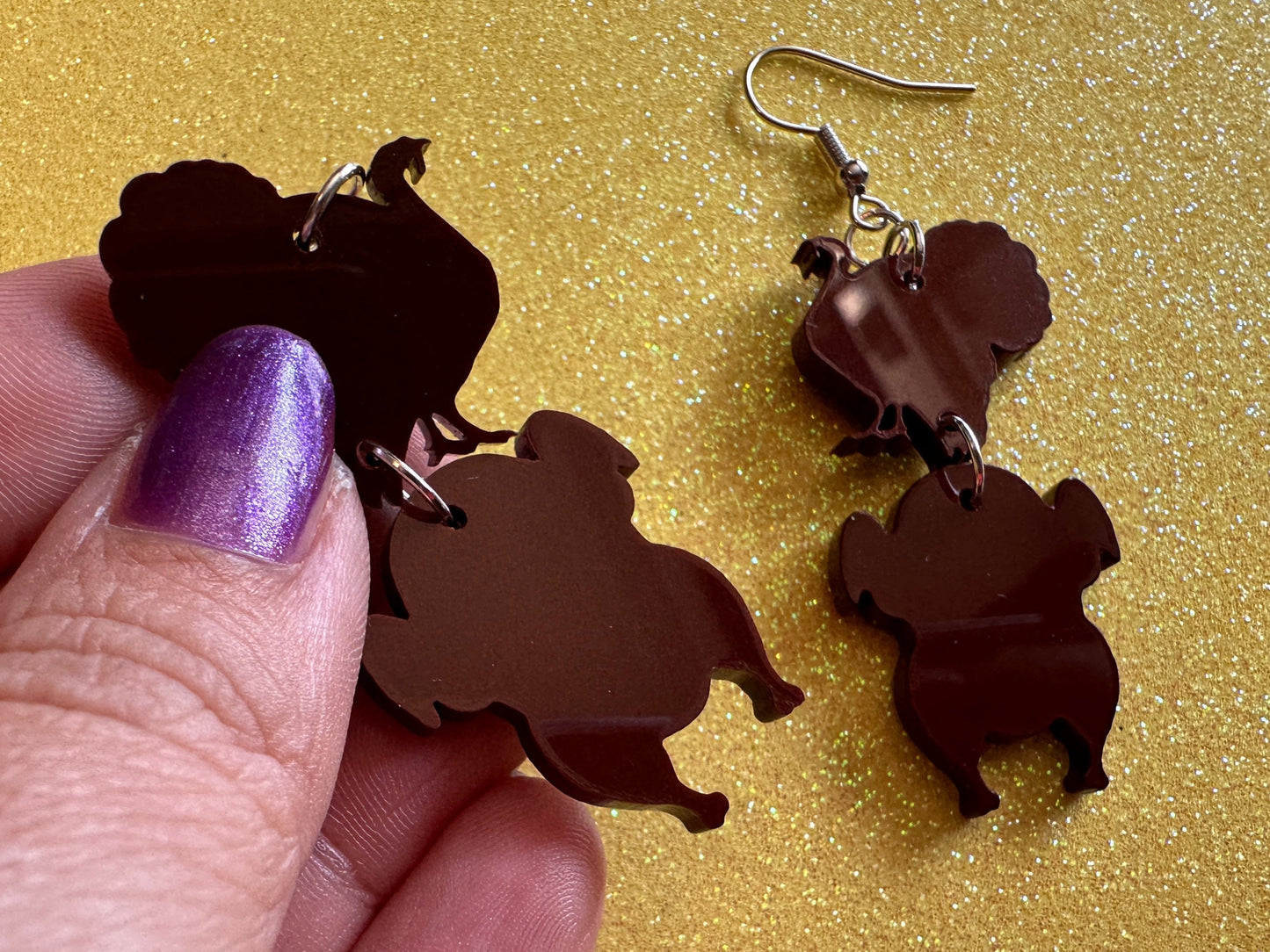 Turkey Earrings: Thanksgiving, Holiday, Laser Cut Acrylic Turkeys, Give Thanks, Family, Friendsgiving, Chicken, Bird, Gifts for Her/Him/Them
