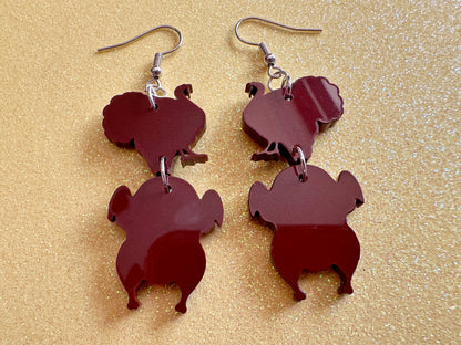 Turkey Earrings: Thanksgiving, Holiday, Laser Cut Acrylic Turkeys, Give Thanks, Family, Friendsgiving, Chicken, Bird, Gifts for Her/Him/Them