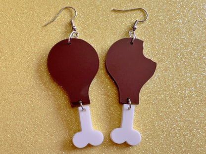 Turkey Leg Earrings: Thanksgiving, Holiday, Laser Cut Acrylic Turkeys, Give Thanks, Family, Friendsgiving, Chicken, Gifts for Her/Him/Them