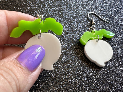 Turnip Earrings: Laser Cut Acrylic Vegetables, Food Earrings, Healthy, Veggies, Food Earrings, Best Gifts for Her/Him/Them