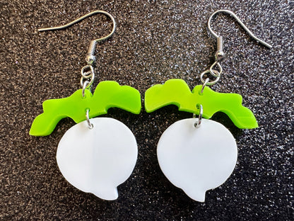 Turnip Earrings: Laser Cut Acrylic Vegetables, Food Earrings, Healthy, Veggies, Food Earrings, Best Gifts for Her/Him/Them
