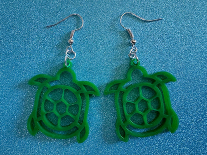 Turtle Earrings: Laser Cut Acrylic Turtles, Ocean Animals, Sea Creatures, Aquatic, Sea Turtles, Green Earrings, Best Gifts for Her/Him/Them