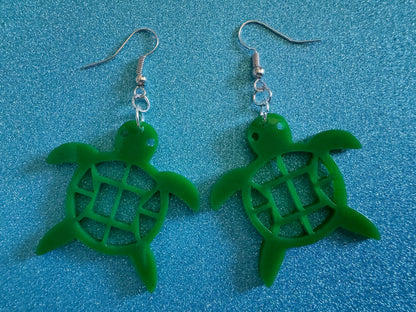 Turtle Earrings: Laser Cut Acrylic Turtles, Ocean Animals, Sea Creatures, Aquatic, Sea Turtles, Green Earrings, Best Gifts for Her/Him/Them
