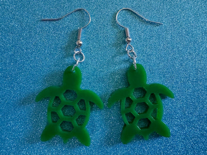 Turtle Earrings: Laser Cut Acrylic Turtles, Ocean Animals, Sea Creatures, Aquatic, Sea Turtles, Green Earrings, Best Gifts for Her/Him/Them