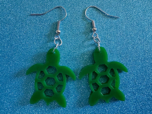 Turtle Earrings: Laser Cut Acrylic Turtles, Ocean Animals, Sea Creatures, Aquatic, Sea Turtles, Green Earrings, Best Gifts for Her/Him/Them
