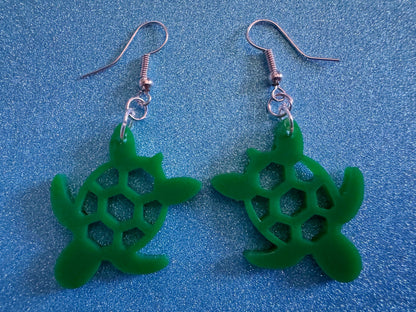 Turtle Earrings: Laser Cut Acrylic Turtles, Ocean Animals, Sea Creatures, Aquatic, Sea Turtles, Green Earrings, Best Gifts for Her/Him/Them