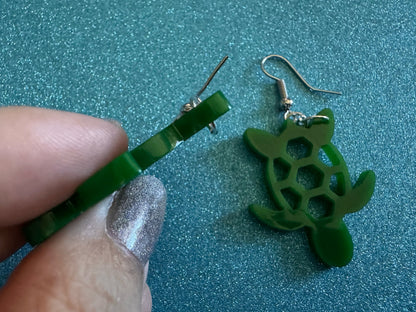 Turtle Earrings: Laser Cut Acrylic Turtles, Ocean Animals, Sea Creatures, Aquatic, Sea Turtles, Green Earrings, Best Gifts for Her/Him/Them