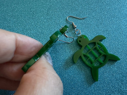 Turtle Earrings: Laser Cut Acrylic Turtles, Ocean Animals, Sea Creatures, Aquatic, Sea Turtles, Green Earrings, Best Gifts for Her/Him/Them