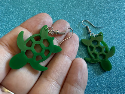 Turtle Earrings: Laser Cut Acrylic Turtles, Ocean Animals, Sea Creatures, Aquatic, Sea Turtles, Green Earrings, Best Gifts for Her/Him/Them