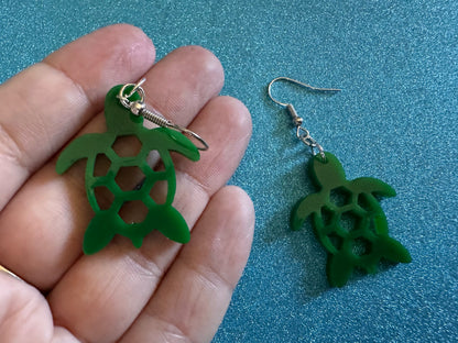 Turtle Earrings: Laser Cut Acrylic Turtles, Ocean Animals, Sea Creatures, Aquatic, Sea Turtles, Green Earrings, Best Gifts for Her/Him/Them