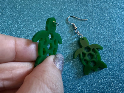 Turtle Earrings: Laser Cut Acrylic Turtles, Ocean Animals, Sea Creatures, Aquatic, Sea Turtles, Green Earrings, Best Gifts for Her/Him/Them